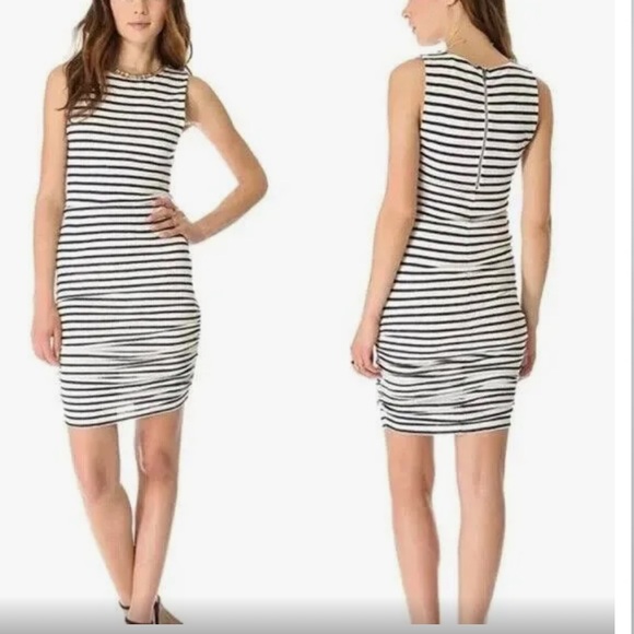 Alice + Olivia Dresses & Skirts - Alice + Olivia Air Black/White Striped Ruched Linen Knit Tank Dress XS